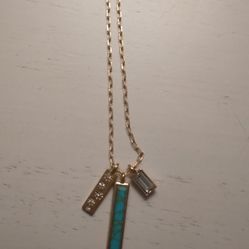 Gold Plated Synthetic Turquoise And CZ Necklace