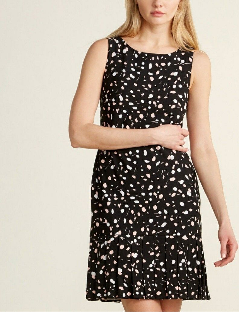DKNY Printed Pleated Flounce Hem Dress Size 12