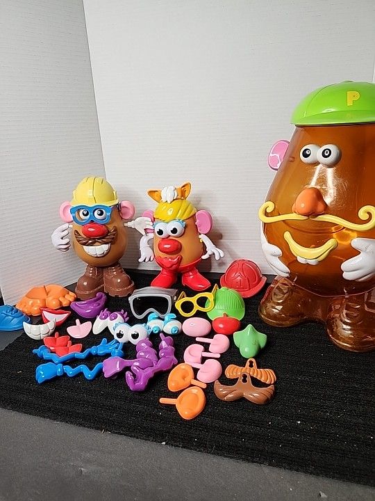 Lot Of Hasbro "Mr & Mrs Potato Head" W/Accessories & "Super Spud" Storage