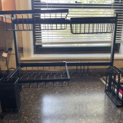 Black Over Sink Dish Drying Rack 