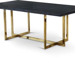 Moving sale 78"W x 39"D x 30"H Meridian Furniture Elle Collection Dining Table  **78” Modern Black Wood Top with Gold Stainless Steel Base**  📍 Oakla