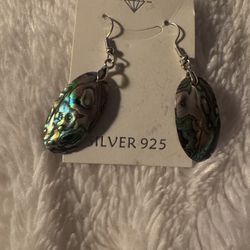New Sterling Silver Abalone Shell Dangle Earrings