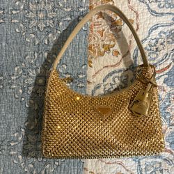 Prada Re Edition 2000 Gorgeous Gold Crystal Bag In New Condition! Statement Piece Gorgeous Bag! 