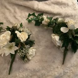 Set Of 2 White Roses Artificial Bouquets New Great For Wedding