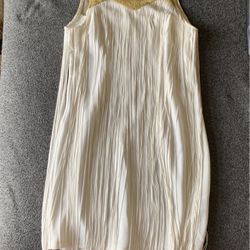 Gold And Off White Fringe Dress Size S