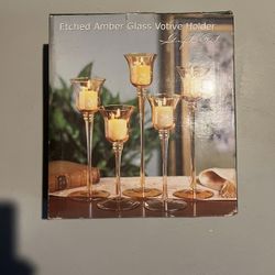 Etched Amber Glass Votive holder (5)