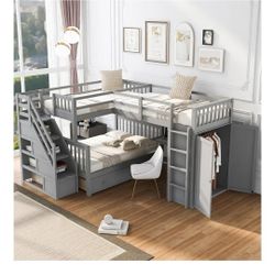 L Shape Tripple Bunk Bed Frame Only No Mattress