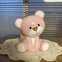 Adorable pink ceramic Teleflora teddy bear planter flower vase container 
