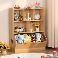 Lerliuo Kids Storage Organizer, 3 Tier Children Bookcase and Bookshelf, Toddler 6 Cubby Cabinet, Wood Book Shelf for Playroom, Bedroom, Living Room, N