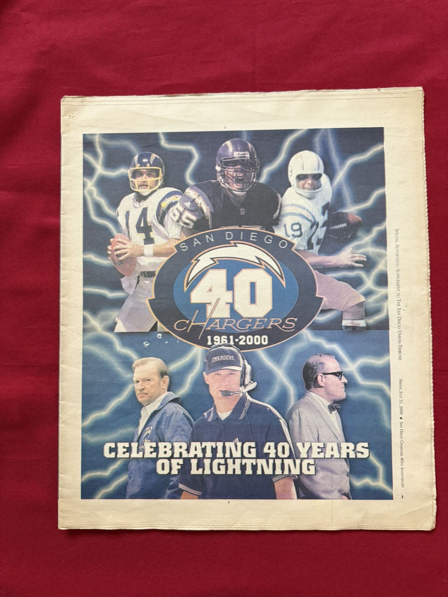 San Diego Chargers 40 Years Union Tribune Insert 7/21/2000 Seau, Fouts, Coryell