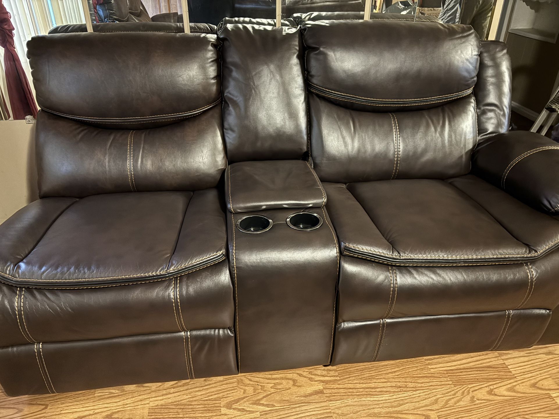 Brown leather sectional Couch