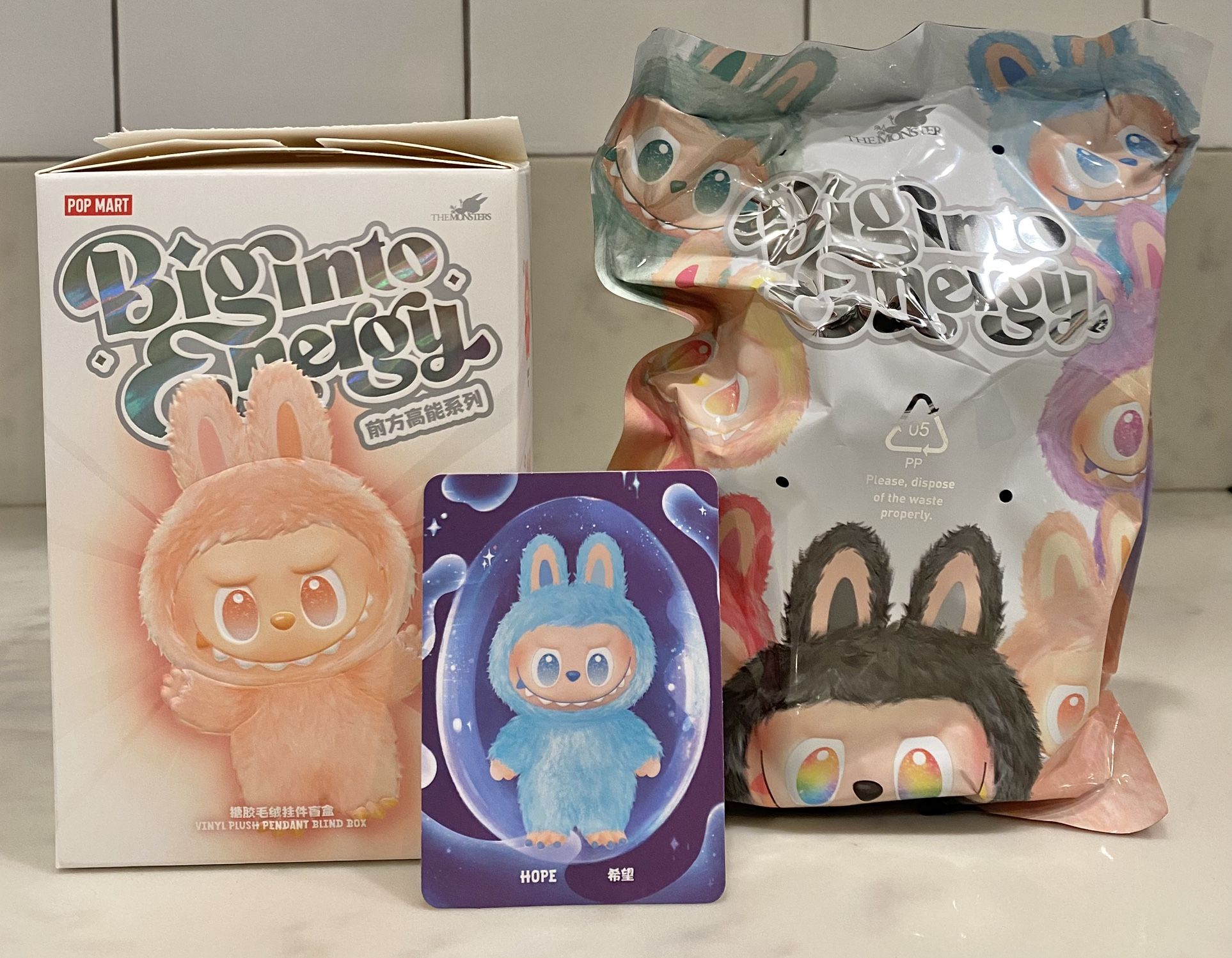 Pop Mart Labubu The Monsters Big Into Energy Hope Vinyl Plush Pendant Blind Box Figure Macaron Pink Green Brown Grey Red White Cream Seat Secret Toy C
