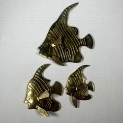 Vintage Antique Retro Brass Gold Fish Wall Decor Set of 3