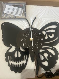 Butterfly Skull Wall Clock with LED Lights