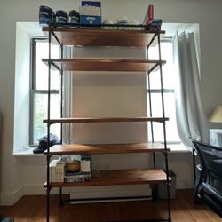 Free standing Wooden Industrial Pipe shelf