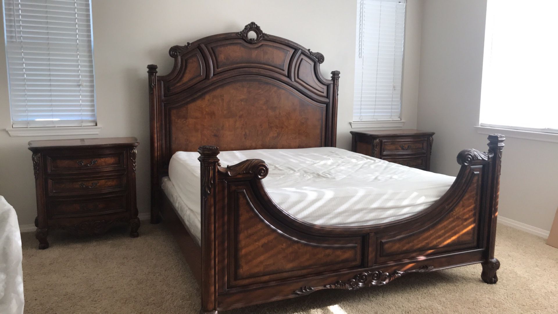 California King bed-frame and two nightstands (no mattress)