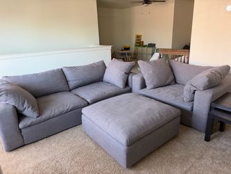 Gray Sectional Sofa Set with Ottoman