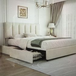 Soft Queen Bed Frame With 4 Drawers