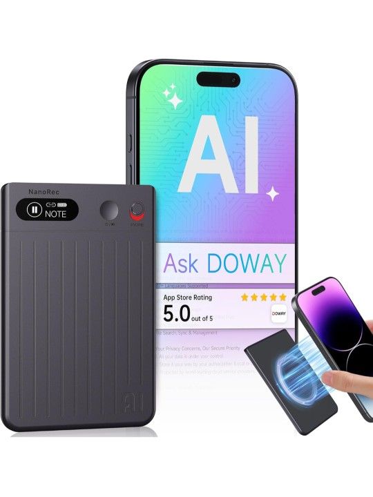AI Voice Recorder, 64GB Audio Note Recorder – 73H Battery, USB-C Fast Charge, Magnetic Clip, 118-Language Transcription, AI Noise Cancellation, App Co
