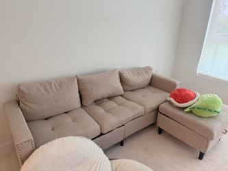 Beige Fabric Sectional Sofa with Chaise