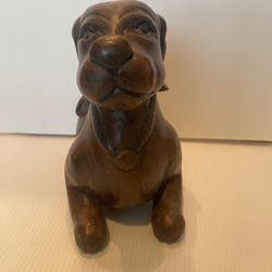 Wooden Hand Carved Statue Figurine Sculpture Wood Dog