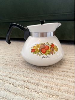 Corning Ware P-104 6-Cup Floral Le Thé Tea Pot w/ Lid & Handle White
