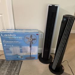 3 Fans (2 Tower Style, 1 Pedestal Style). All Work