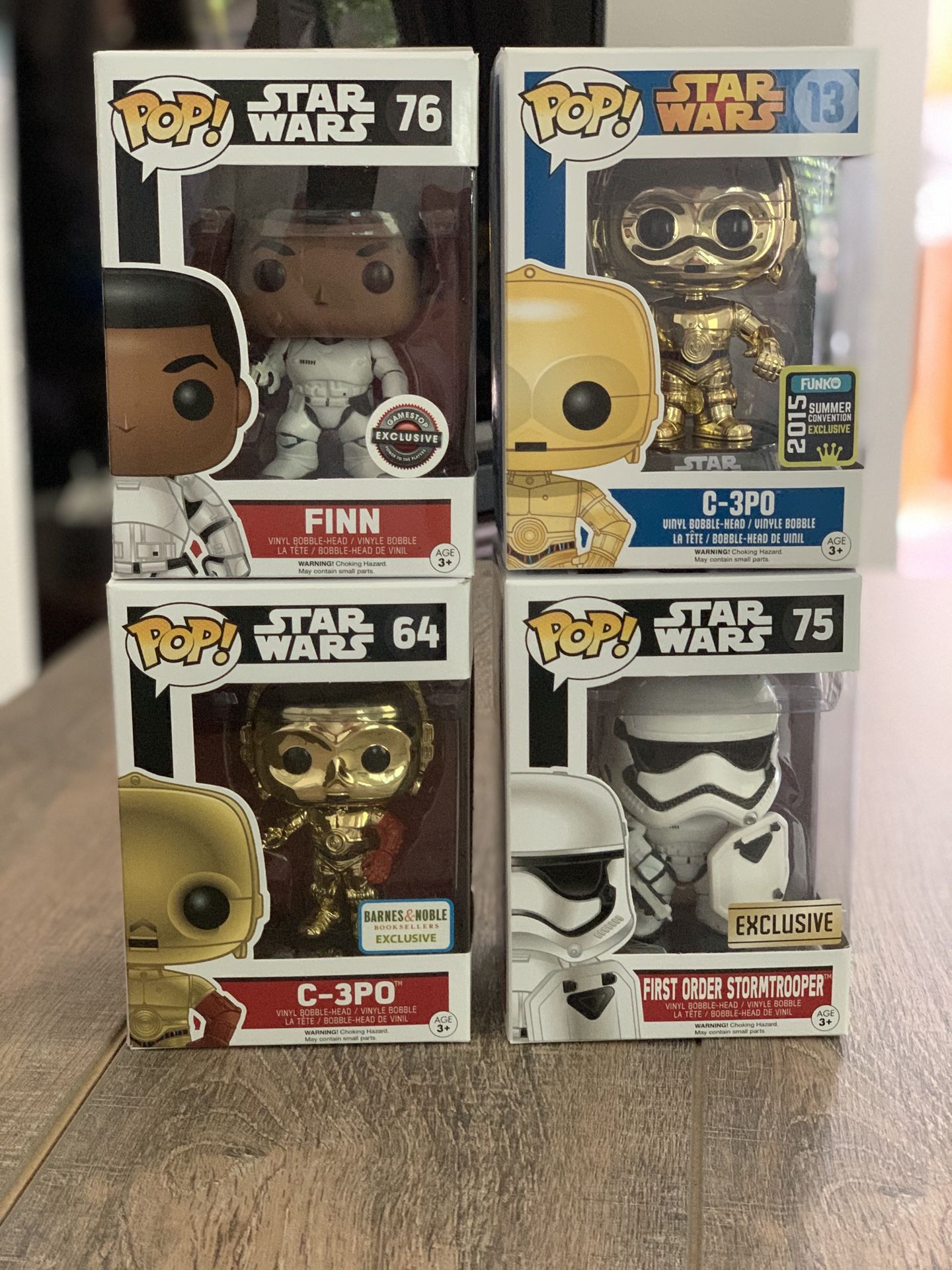 STAR WARS FUNKO POP! C 3PO 64, Finn 76, First Order Stormtrooper