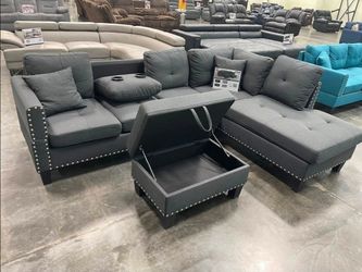 BRAND NEW 3PCS SECTIONAL SOFA SET WITH OTTOMAN AND ACCENT PILOWS $399