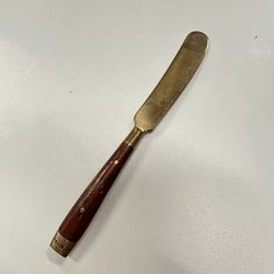 vintage Thai brass and teak wood butter knife 5”