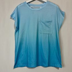 Women’s Casual Ombré Short Sleeve Pocket Tee Shirt Blue NWOT