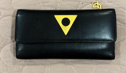 Black Leather Wallet with Gold Logo