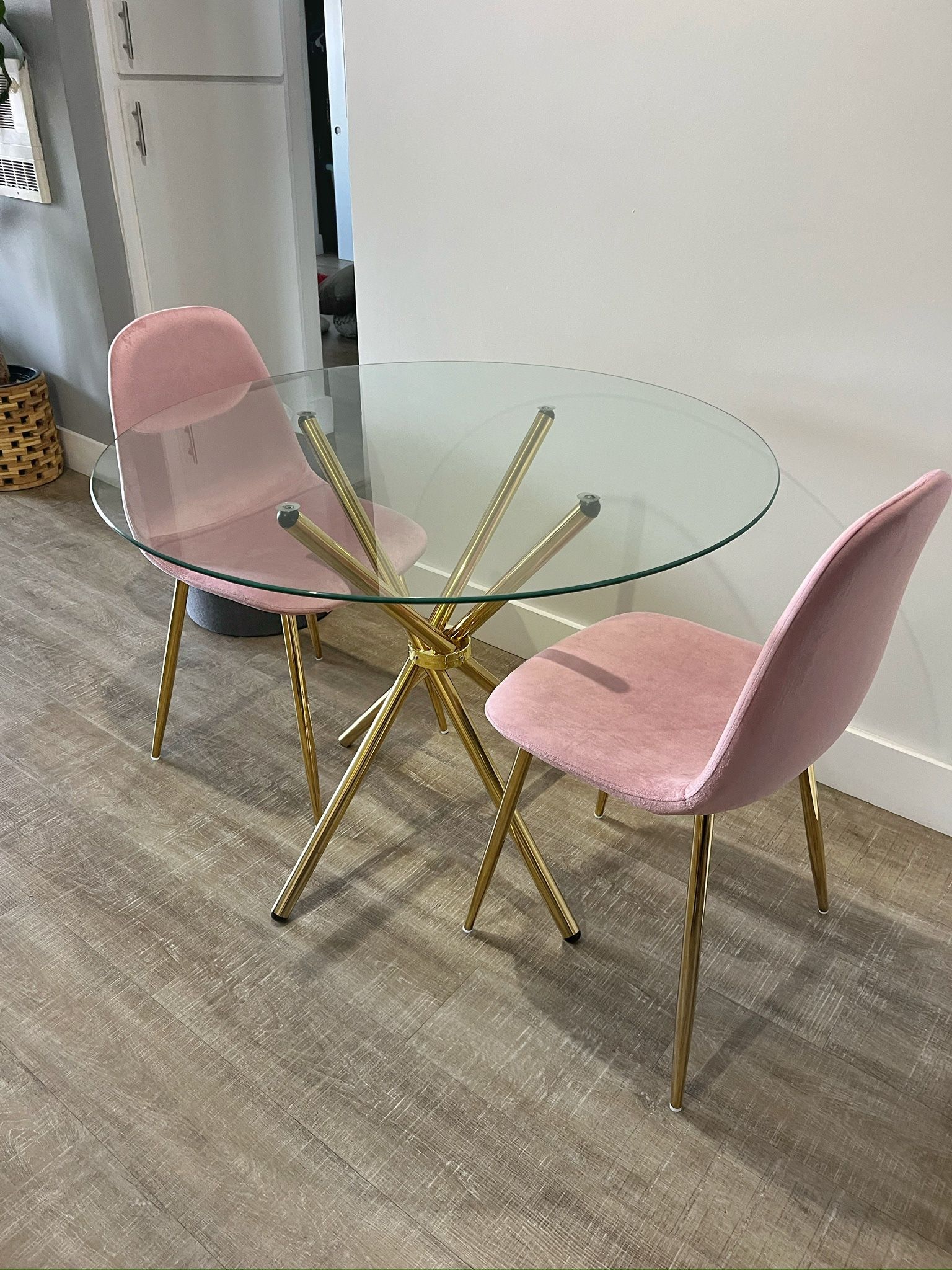 Pink Gold Velvet Glass Dining Set 