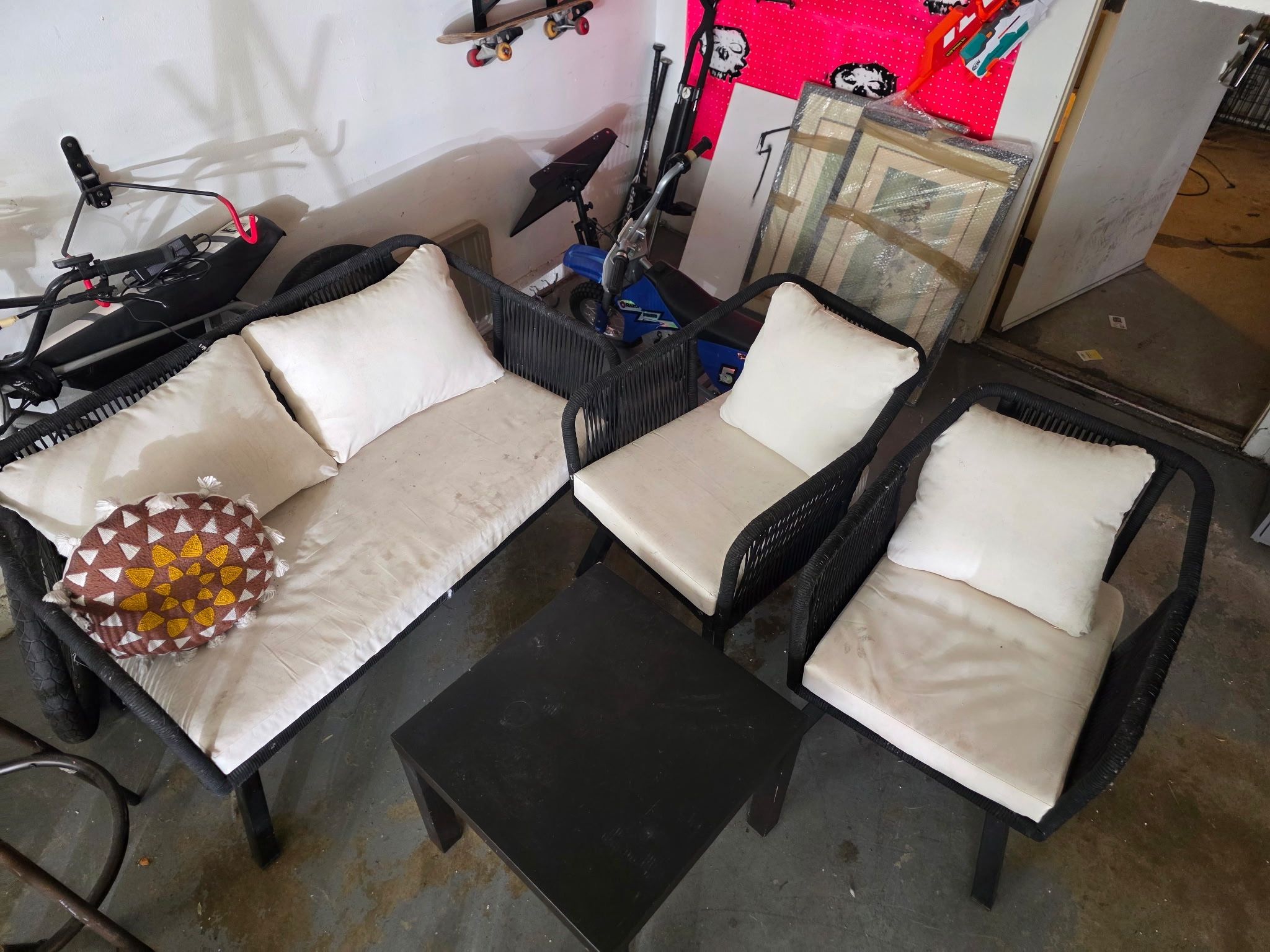 Outdoor Patio 4 Piece Set, Chairs And Table Black Wicker Rattan