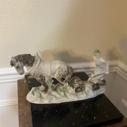 Vintage German Porcelain Statue Farmer and Horse Figurine 12”