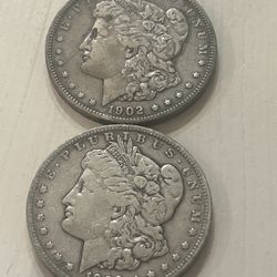 2 (1902) Morgan Dollar 90% Silver US Coins