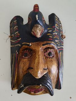 Hand Carved Dark Mustache Mexican Wooden Mask