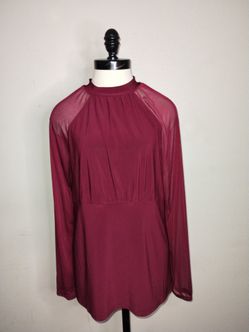 Zero 2 Eight Brand Women's Maroon Dressy Mesh Long Sleeve Blouse Size Large EUC