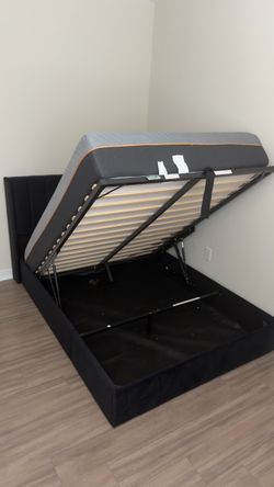 Black Upholstered Storage Bed Frame with Lift