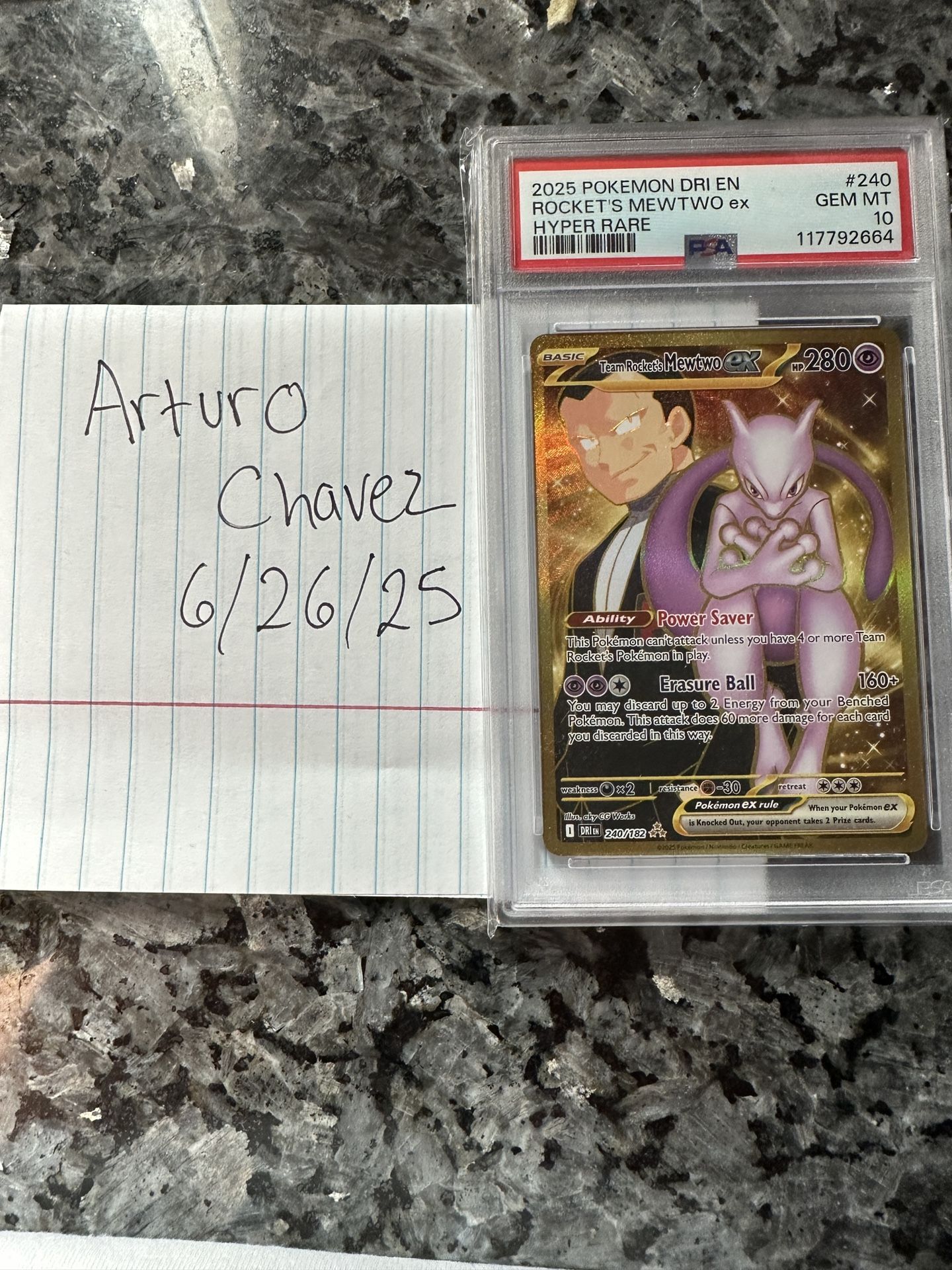 2025 POKEMON DESTINED RIVALS #240 TEAM ROCKET'S MEWTWO EX PSA 10