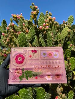 Pink Resin tray with pressed flowers