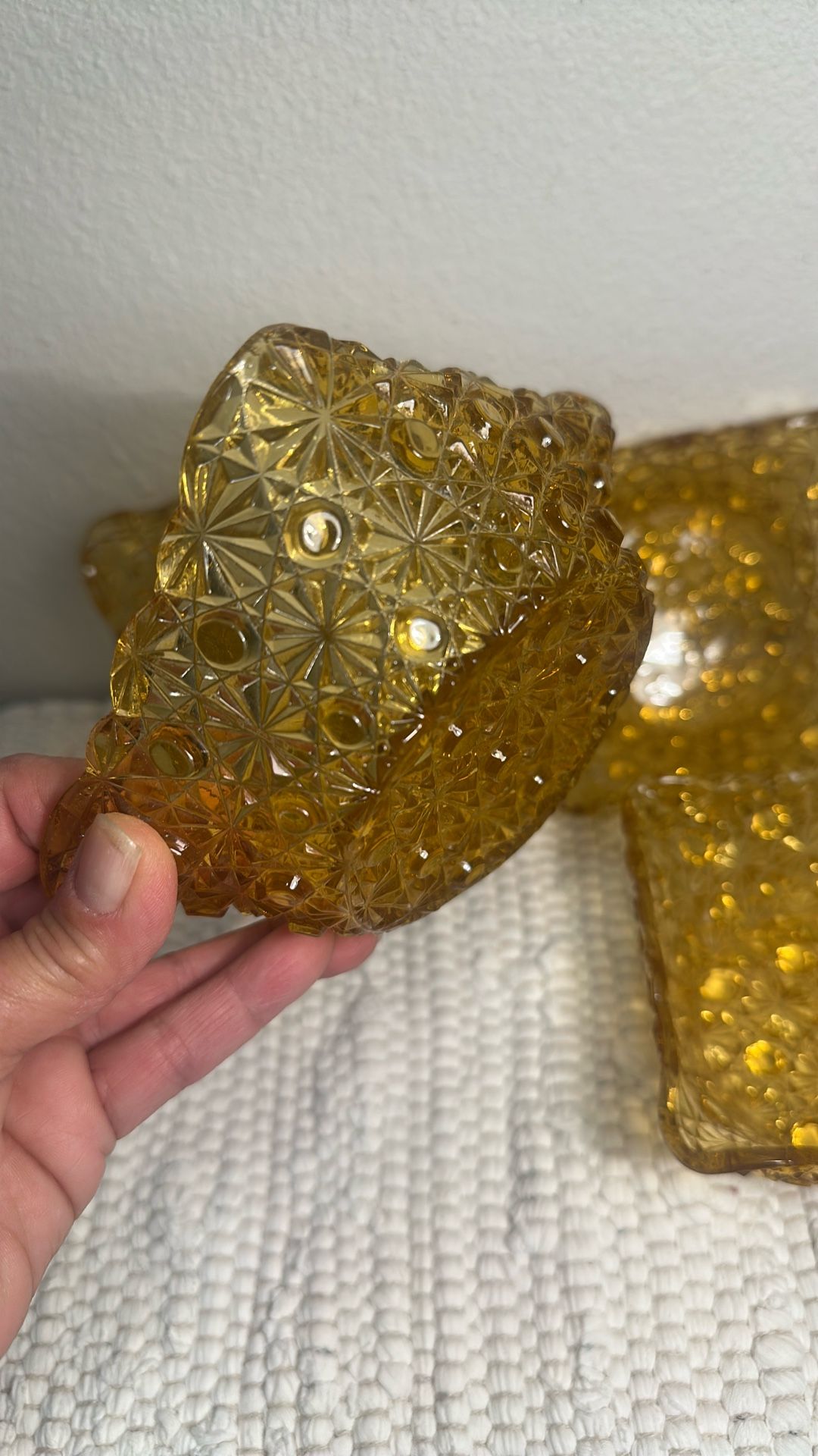 Vintage LG Wright Amber Glass Button Daisy ( 3 )