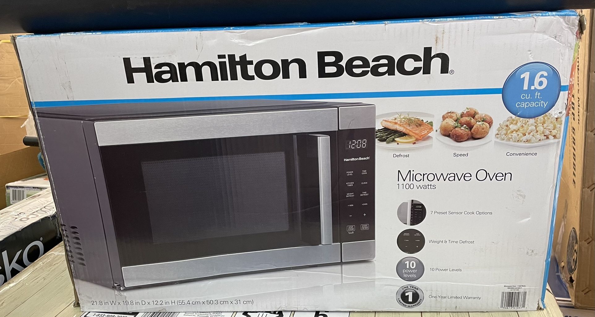 Hamilton Beach 1.6 cu. ft. Sensor Cook Countertop Microwave Oven, 1100 Watts, Stainless Steel