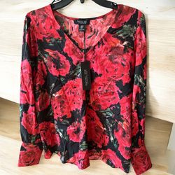 NWT Rachel Zoe Women's Floral Roses Satin Tunic M