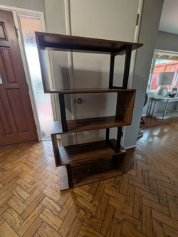 Bookshelf, Brown wood, Black Metal