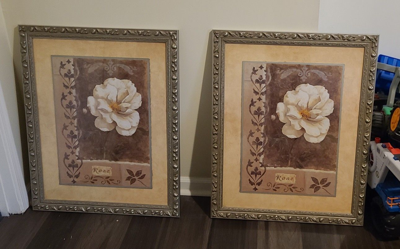 Framed White Rose Art