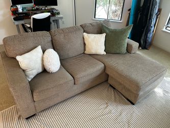 Tan Compact L-Shaped Sectional with Detached Ottoman (Pillows Not Included)
