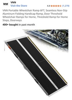 VNN Portable Lightweight Wheelchair Ramp 6FT, Seamless Non Slip Aluminum Folding New In Box