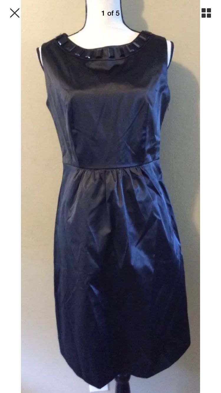 MERONA Shiny Black Sleeveless Beaded Neck Line Cocktail Party Dress~Size 10 NWOT
