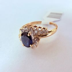 14K Gold, Diamonds & Sapphire Bypass Ring
